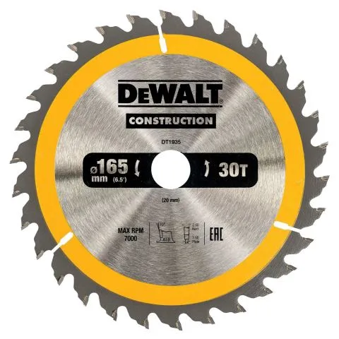 DT1935-QZ Dewalt Sågklinga 165 x 20 mm, 30T Endast denna vecka